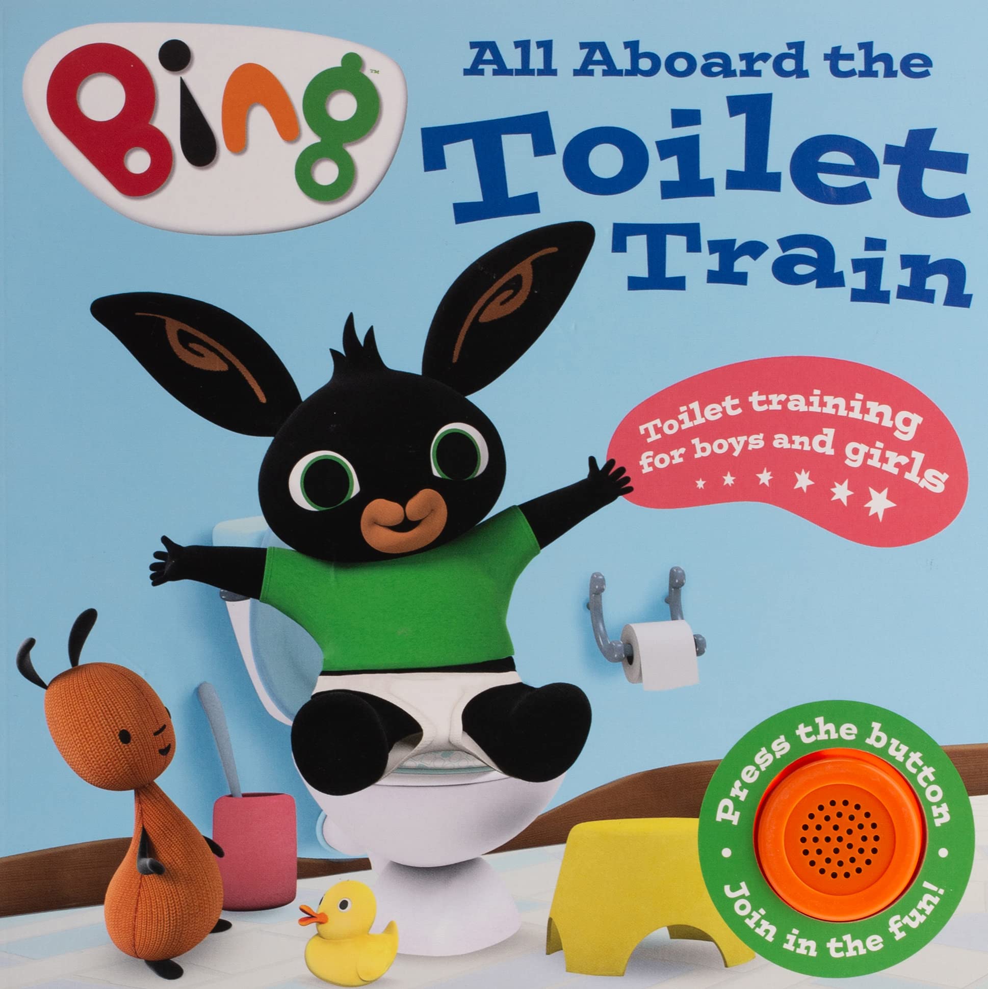 front cover of the book 'all aboard the toilet train', a potty training book for toddlers