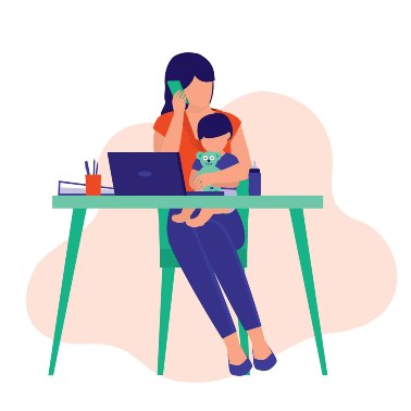 A mother working from home